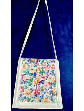 Roberto Vascon white leather shoulder bag,Boho floral print front